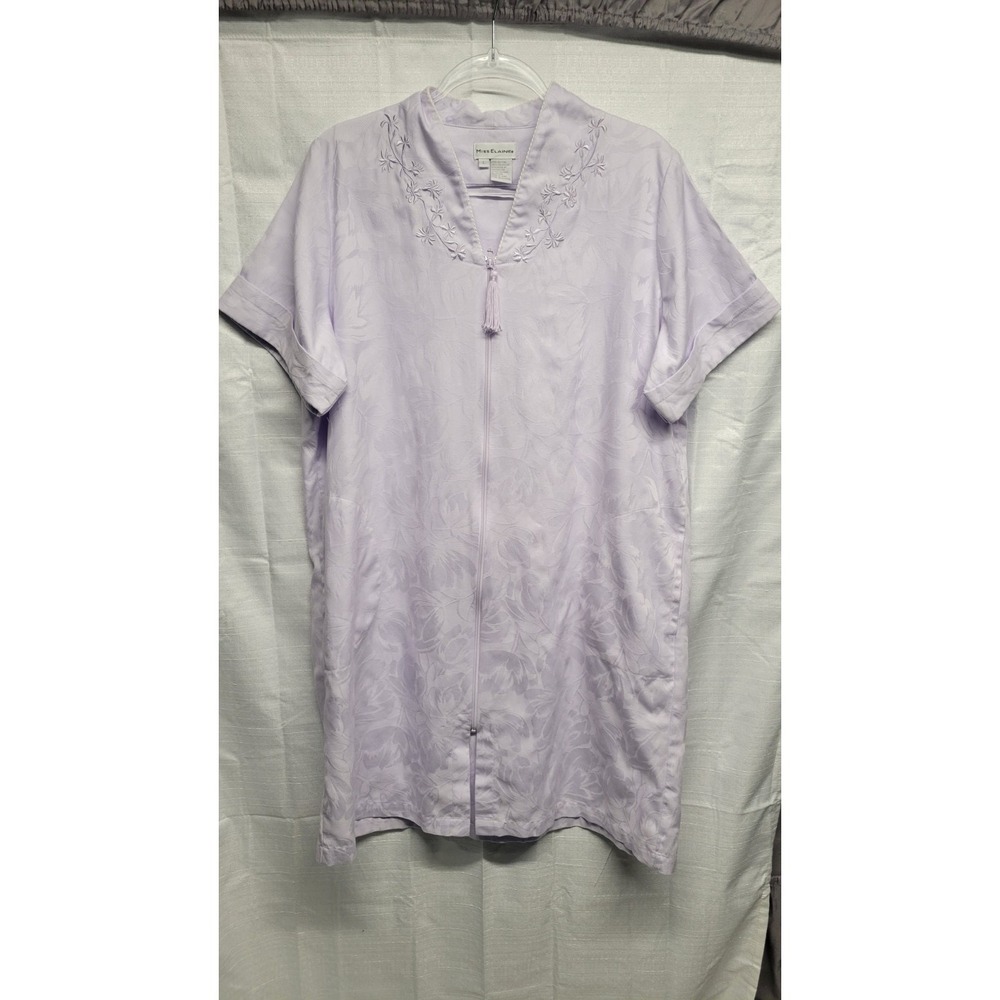 Miss Elaine Purple Embroidered Short Sleeve Zip Up Robe W/Pockets READ